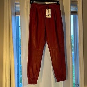 Bold and Stylish Red Leather Joggers by Zara